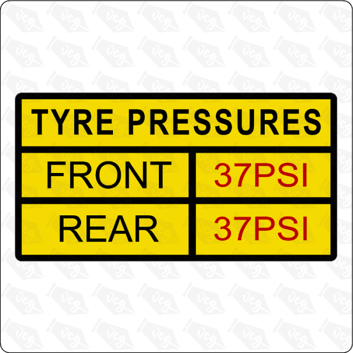 Tyre Pressure Stickers